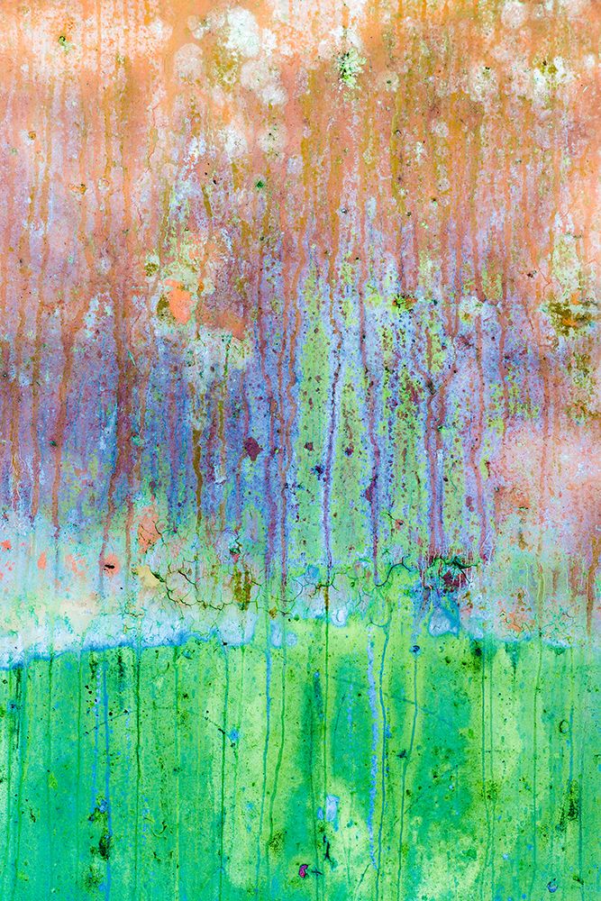 USA, Washington State, Camp Hayden. Close-up of weathered paint on metal wall.
